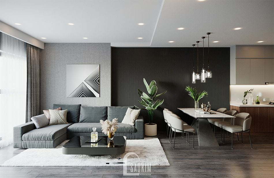 Mẫu thiết kế phòng khách căn hộ 3 phòng ngủ HPC Landmark 105 Tố Hữu