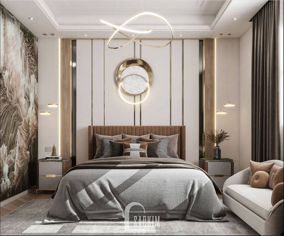 Mẫu thiết kế phòng ngủ Master căn hộ 84m2 2 phòng ngủ chung cư The Zei