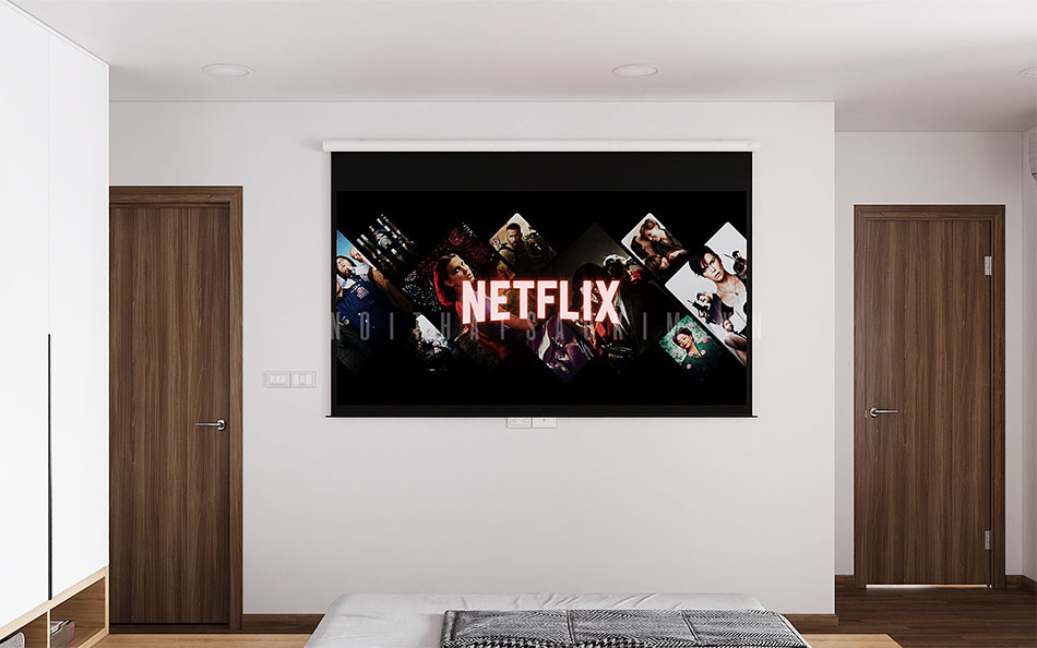 Kệ tivi được loại bỏ trong phòng ngủ mang phong cách Japandi này