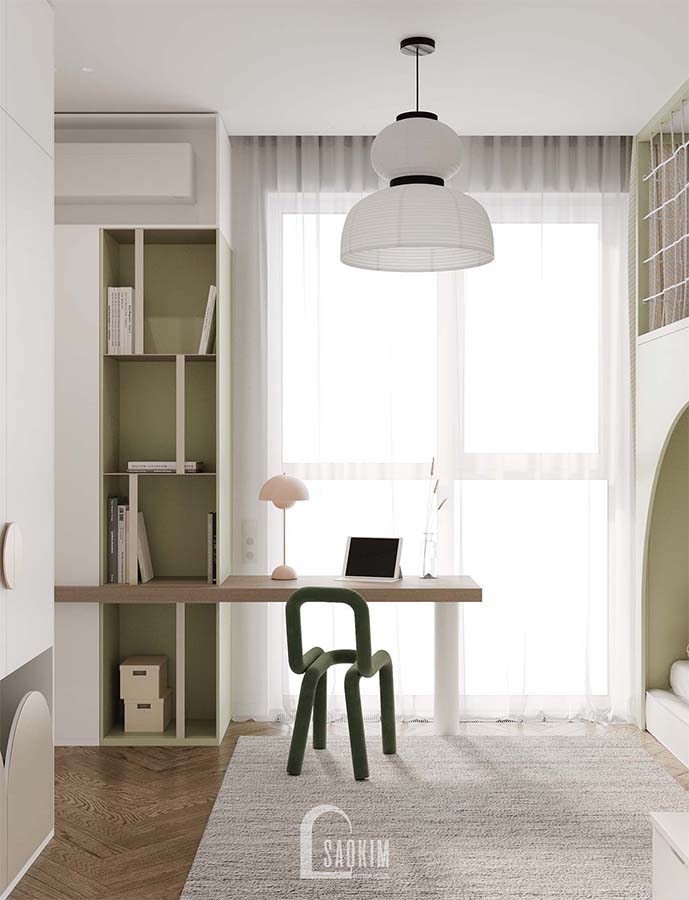 Thiết kế thi công nội thất phòng ngủ cho bé chung cư Mullberry Lane với hệ giường tầng và màu pastel nhẹ nhàng, tươi sáng