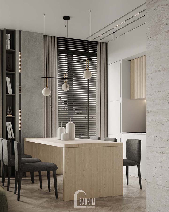 Thiết kế thi công nội thất phòng ăn chung cư 3 phòng ngủ Mullberry Lane 113m2 với vẻ đẹp tươi mới