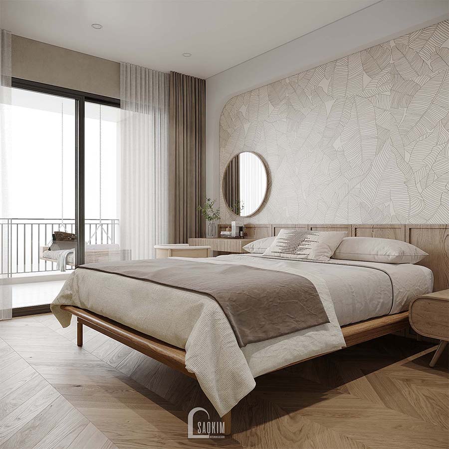 Thiết kế phòng ngủ master chung cư phong cách Wabi Sabi dự án Feliz Homes Hoàng Mai 120m2