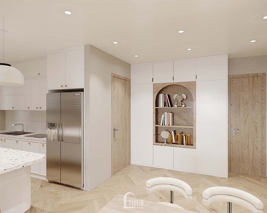 Thiết kế phòng bếp chung cư phong cách Wabi Sabi dự án Feliz Homes Hoàng Mai 120m2