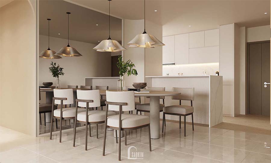 Thiết kế thi công phòng ăn căn hộ 3 ngủ vinhomes smart city phong cách Minimalist (tối giản) nhẹ nhàng, ấm cúng
