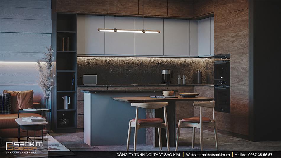 Thiết kế nội thất phòng bếp chung cư Vinhomes Smart City theo phong cách Scandinavian