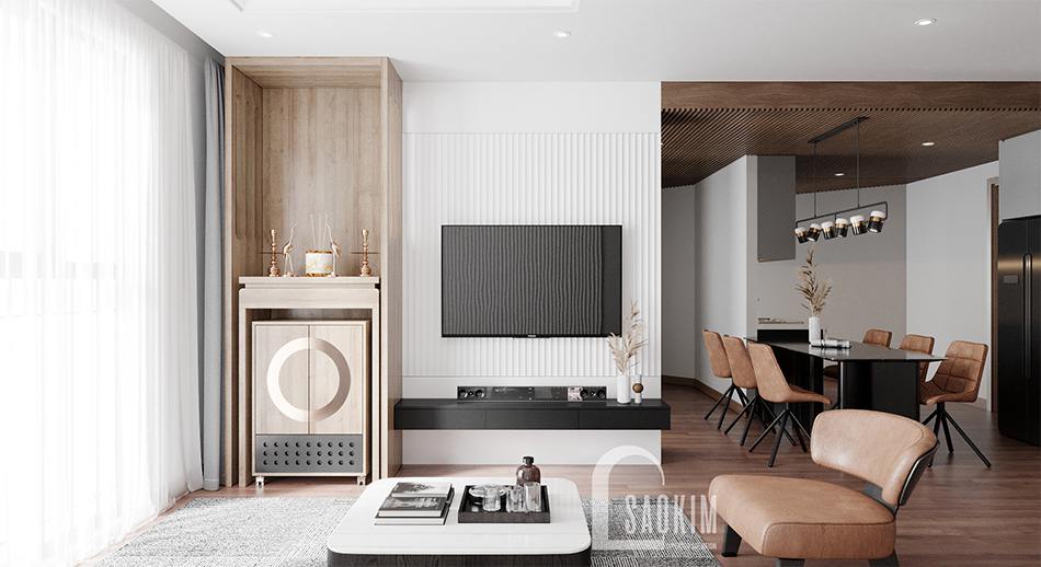 Thiết kế nội thất phòng khách chung cư Emerald Center Park Mỹ Đình theo phong cách hiện đại, sang trọng