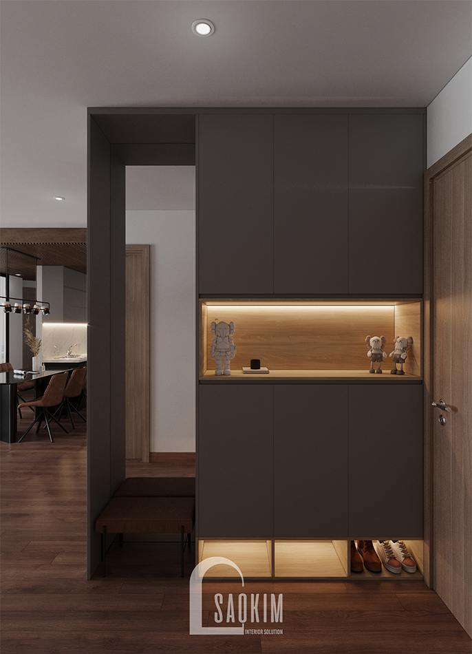 Khu vực hành lang nội thất căn hộ chung cư 110m2