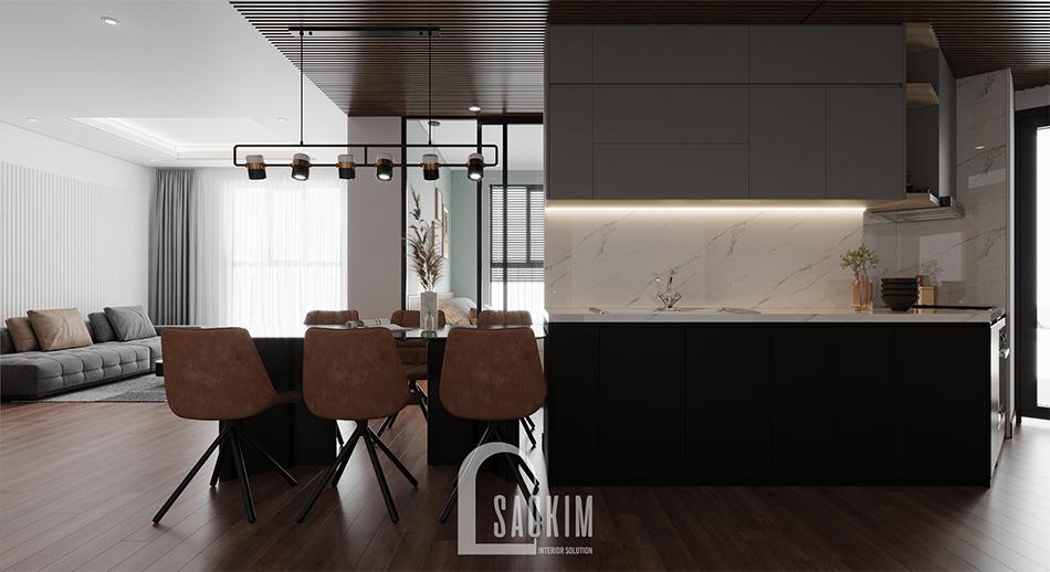 Thiết kế nội thất phòng bếp chung cư 110m2 Emerald Center Park Mỹ Đình