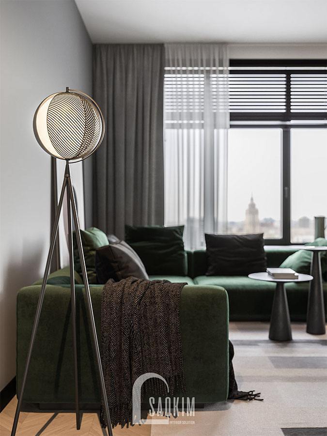 Hình ảnh phòng khách trong mẫu thiết kế chung cư 2 phòng ngủ 113m2 Yên Hoà Sunshine