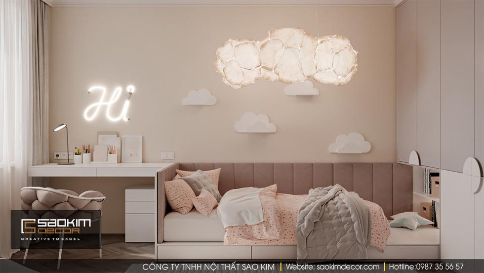 Thiết kế phòng ngủ bé gái chung cư 100m2 Dream Center