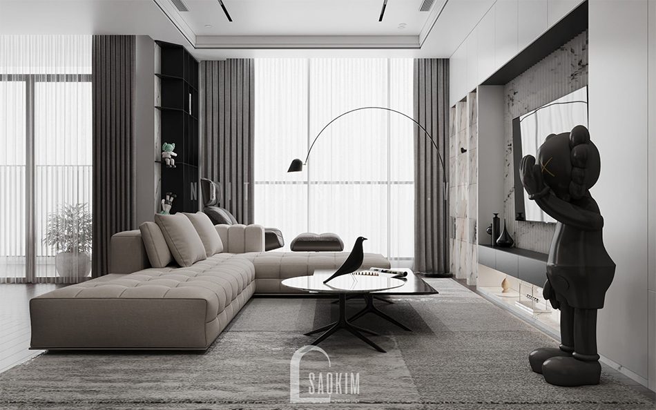 Thiết kế phòng khách chung cư 3 phòng ngủ The Zen Gamuda 157m2 vẻ đẹp hiện đại, tinh tế với gam màu trắng làm chủ đạo