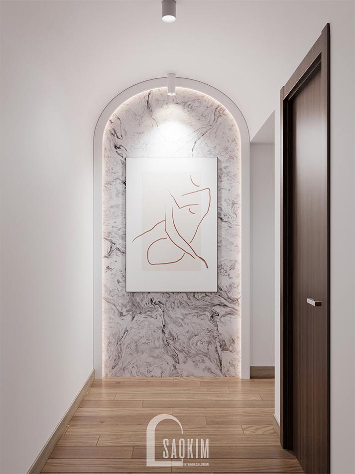 Một điểm nhấn sang trọng ở hành lang đi vào các phòng ngủ