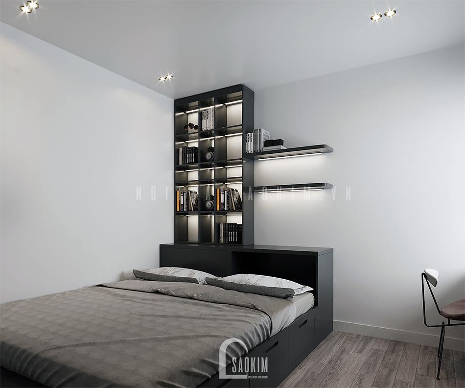 Thiết kế phòng ngủ 2 chung cư 97m2 Le Grand Jarrdin kết hợp tông màu đen - trắng đẹp ngỡ ngàng