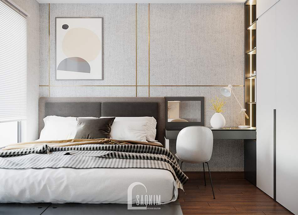 Thiết kế phòng ngủ master chung cư hiện đại Golden Park 96m2