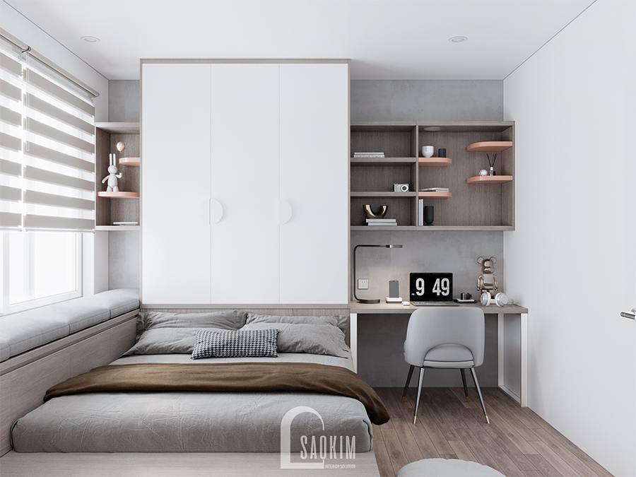 Thiết kế phòng ngủ 4 chung cư phong cách hiện đại sử dụng hệ tủ liền giường