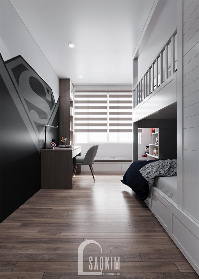 Thiết kế phòng ngủ bé trai chung cư với hệ giường tầng