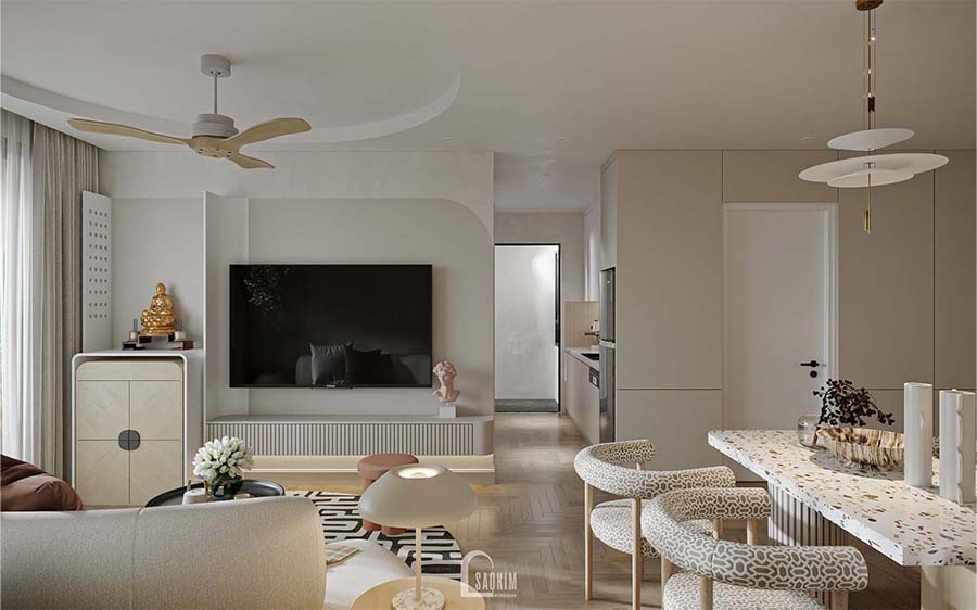 Thiết kế phòng khách chung cư phong cách Scandinavian Farmhouse dự án Feliz Homes