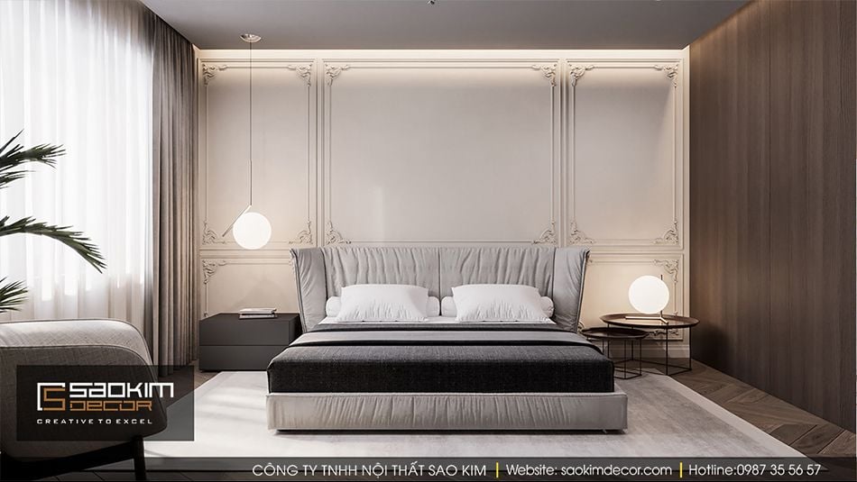 Thiết kế nội thất phòng ngủ master chung cư Vinhome Ocean Park