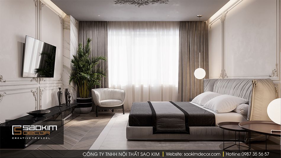 Thiết kế nội thất phòng ngủ master căn hộ Vinhome Ocean Park