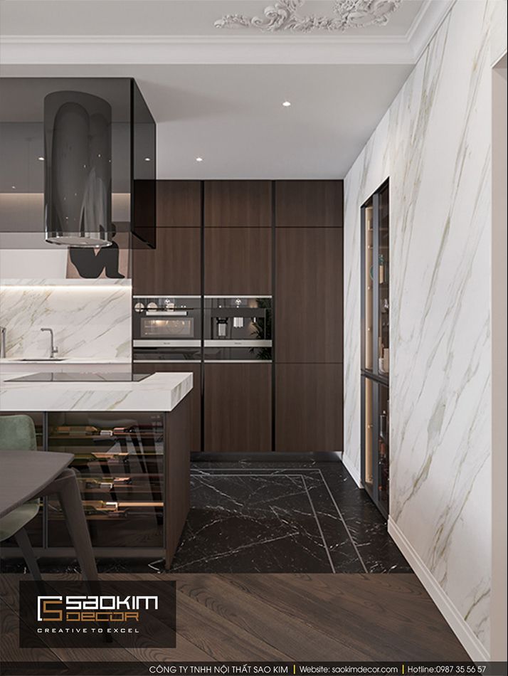 Thiết kế nội thất bàn ăn và bếp căn hộ Vinhome Ocean Park