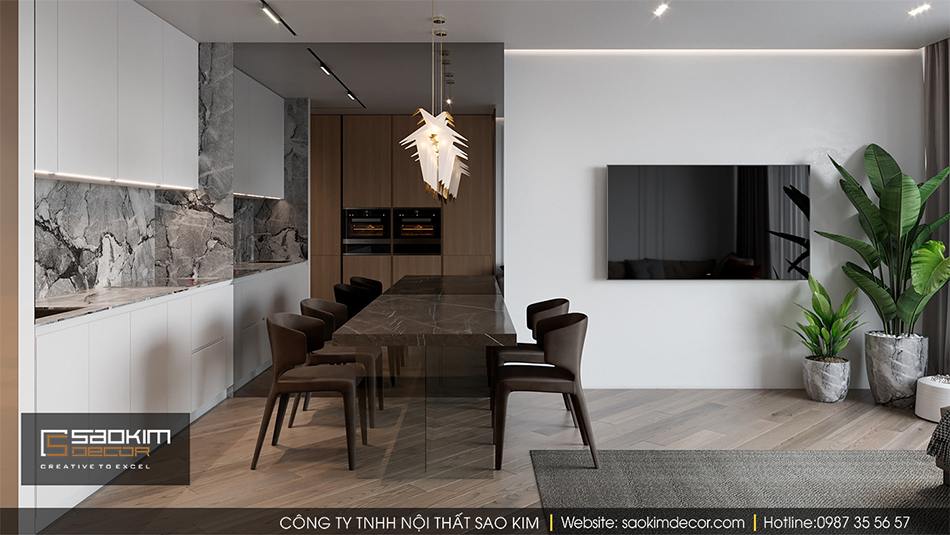 Thiết kế nội thất căn hộ chung cư cao cấp với không gian bếp ấn tượng