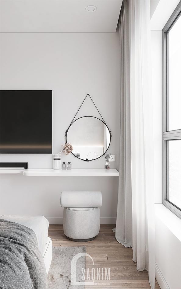 Bàn trang điểm thiết kế gọn gàng, xinh xắn