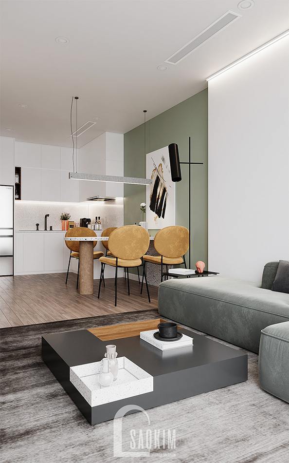 Không gian mở giữa phòng khách và bếp