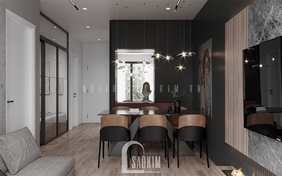 Thiết kế nội thất phòng ăn chung cư 54m2 Lotus Central Bắc Ninh đẹp sang trọng, thời thượng