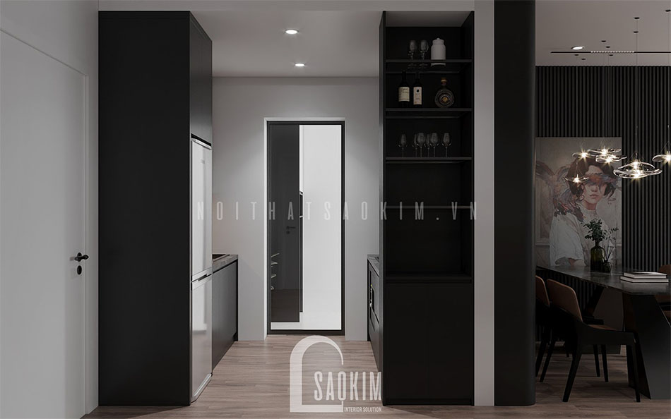 Thiết kế nội thất phòng bếp chung cư 54m2 Lotus Central Bắc Ninh đẹp sang trọng, thời thượng