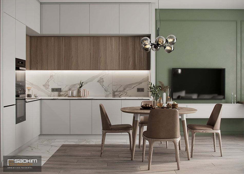 Thiết kế nội thất phòng ăn và bếp chung cư Vinhomes Ocean Park
