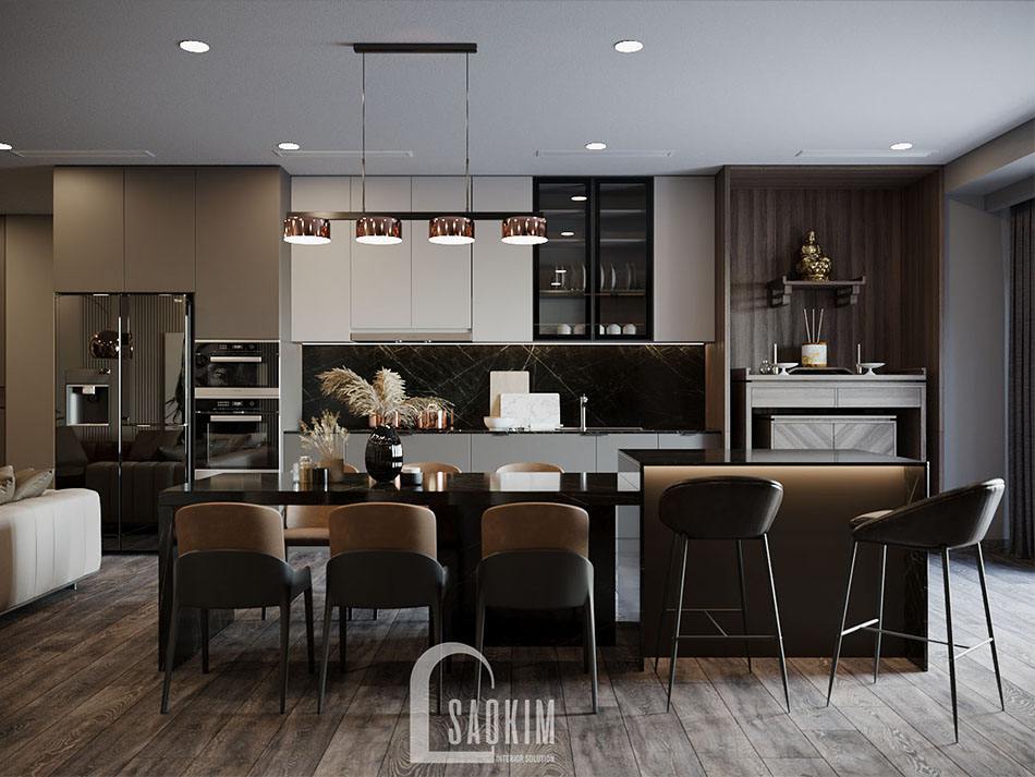 Thiết kế nội thất phòng bếp căn hộ chung cư cao cấp