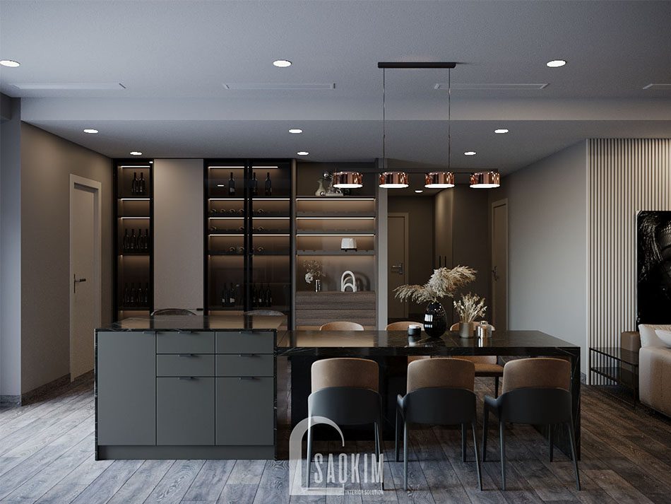 Thiết kế nội thất phòng bếp căn hộ chung cư cao cấp theo phong cách hiện đại