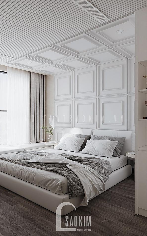 Thiết kế nội thất phòng ngủ master chung cư Vinhomes Ocean Park mang vẻ đẹp tinh tế, trang nhã