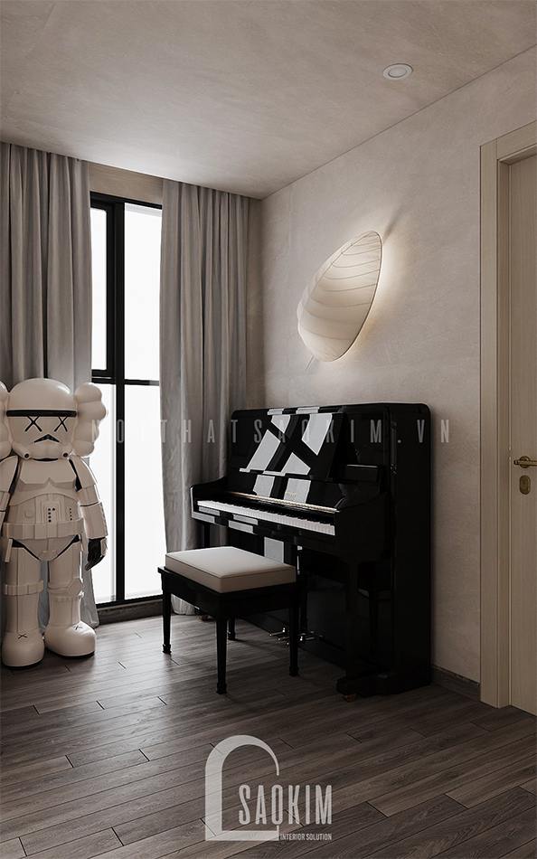 Khu + 1 trong căn hộ được hô biến thành không gian học đàn cho 2 bé