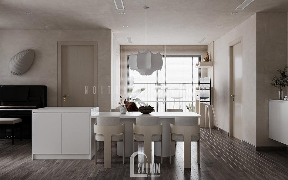 Bàn ăn đi liền với bàn đảo mang đến sự tiện lợi cho quá trình sử dụng