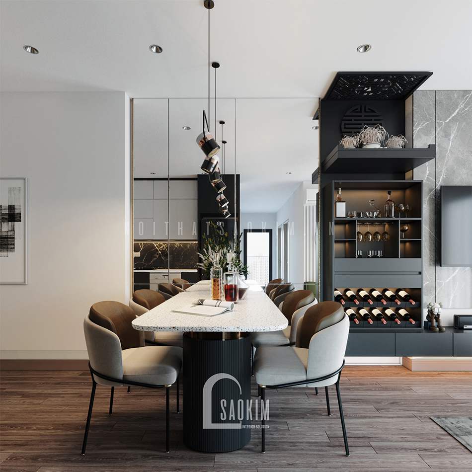 Thiết kế nội thất phòng ăn chung cư Vinhomes Smart City sang trọng trong, hiện đại