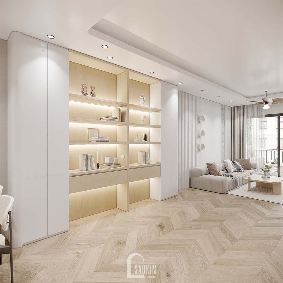 Thiết kế nội thất chung cư Feliz Homes Hoàng Mai với gam màu trắng làm chủ đạo