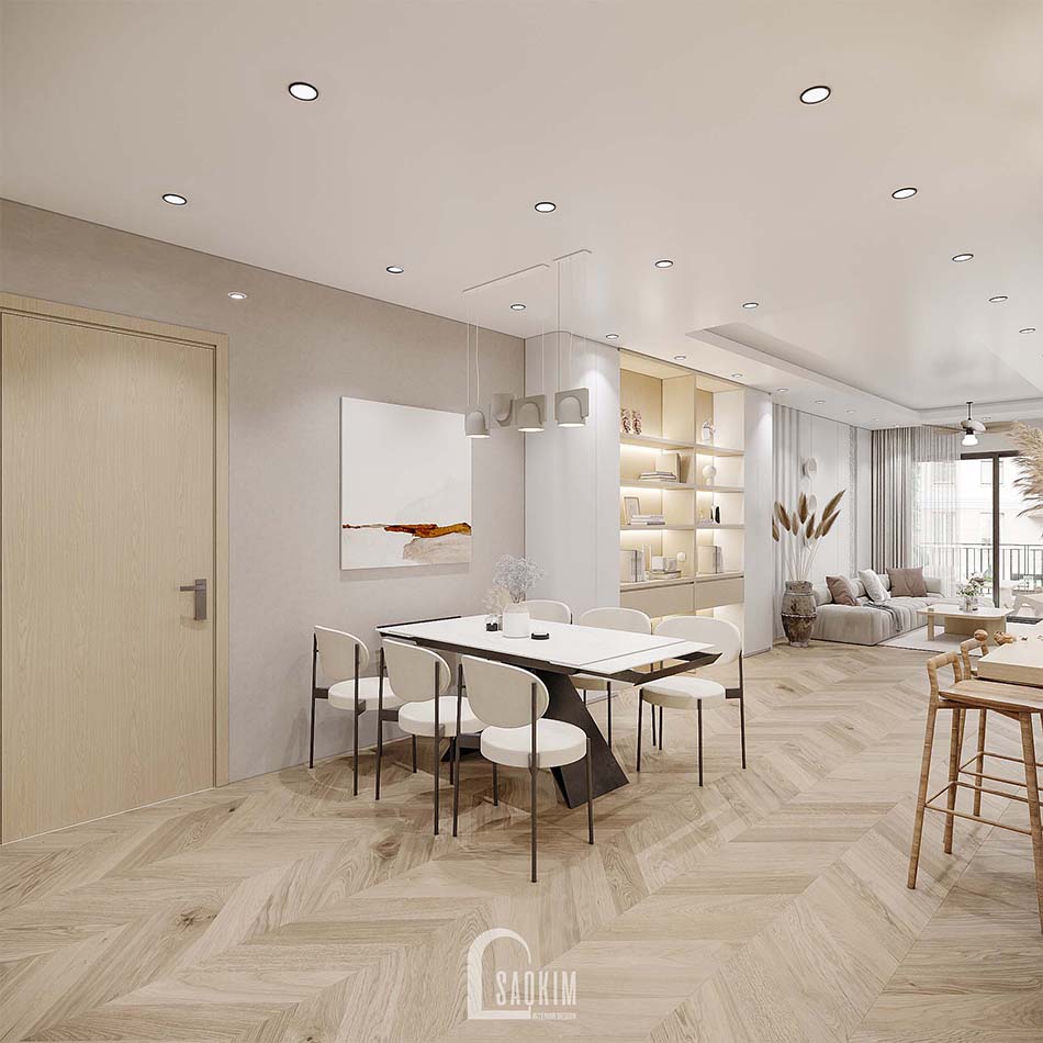 Thiết kế nội thất phòng ăn chung cư Feliz Homes với không gian ấm cúng