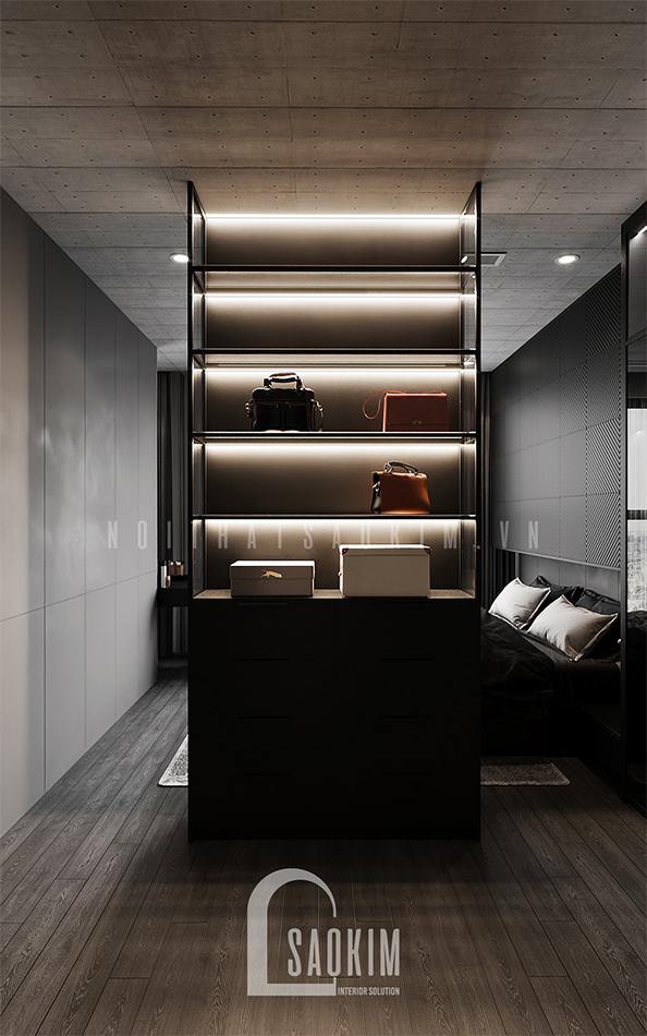 Kệ để túi sách của nữ chủ nhân lắp đèn led giúp làm nỏi bật vẻ đẹp của túi