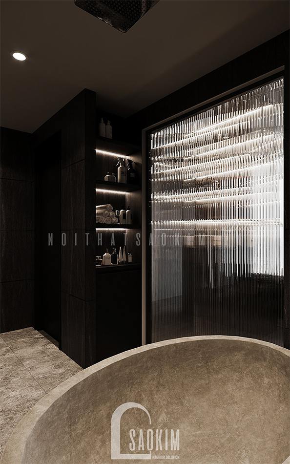 Hệ tủ chống ẩm bố trí trong phòng tắm để đặt mỹ phẩm, khăn tắm