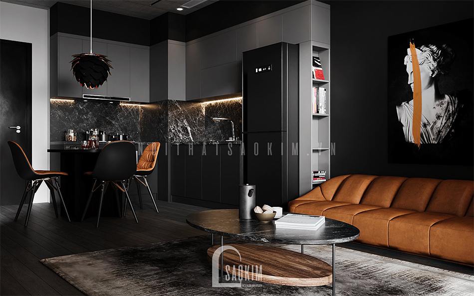 Thiết kế nội thất phòng bếp gam màu đen chung cư Vinhomes Ocean Park
