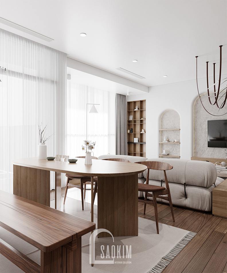 Thiết kế nội thất phòng ăn phong cách Wabi Sabi chung cư The Zen Gamuda 157m2