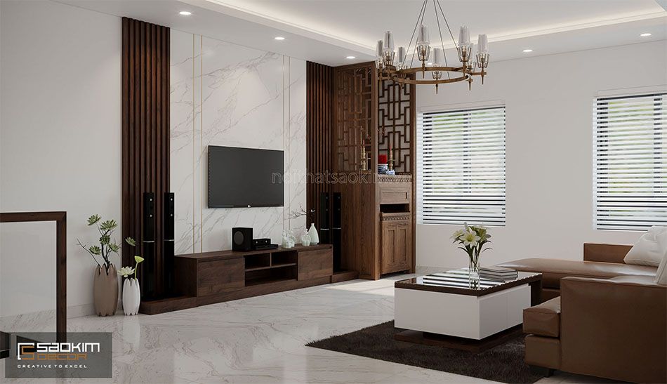 Thiết kế phòng khách nhà liền kề đẹp La Casta Văn Phú