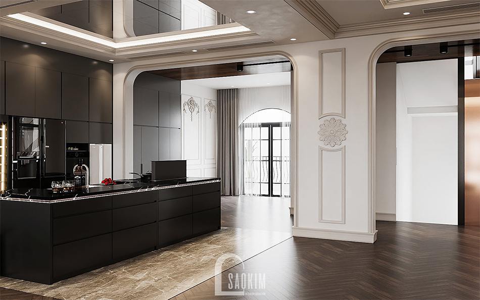 Thiết kế mở giữa phòng khách, phòng ăn và bếp nấu tạo thuận tiện trong sinh hoạt và giúp không gian thêm rộng thoáng