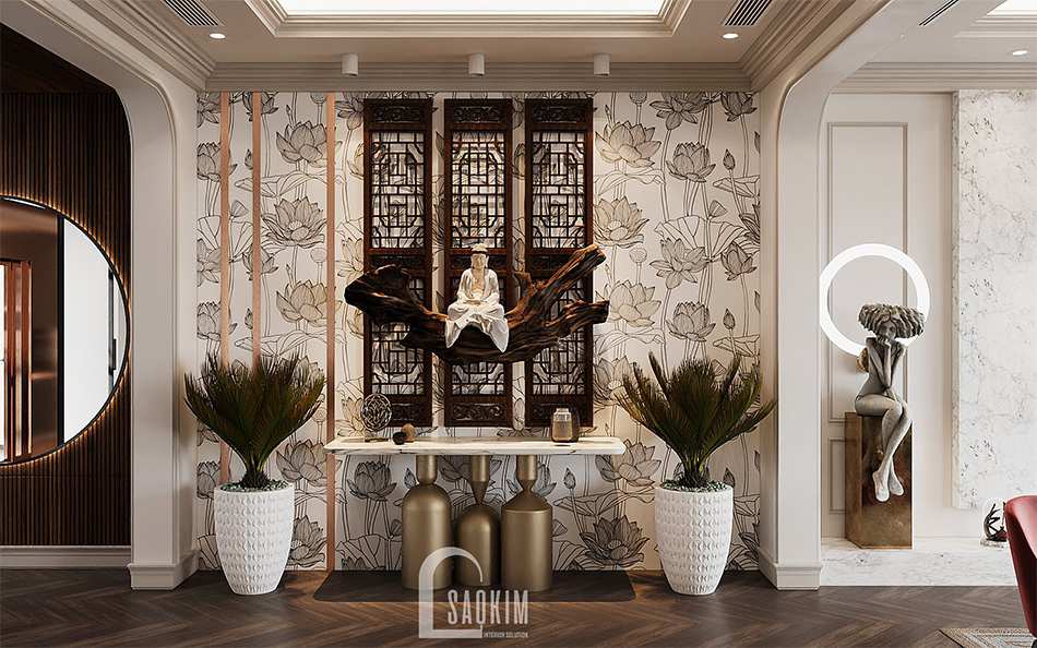 Thiết kế nội thất phòng thờ nhà liền kề Louis City đậm chất Á Đông