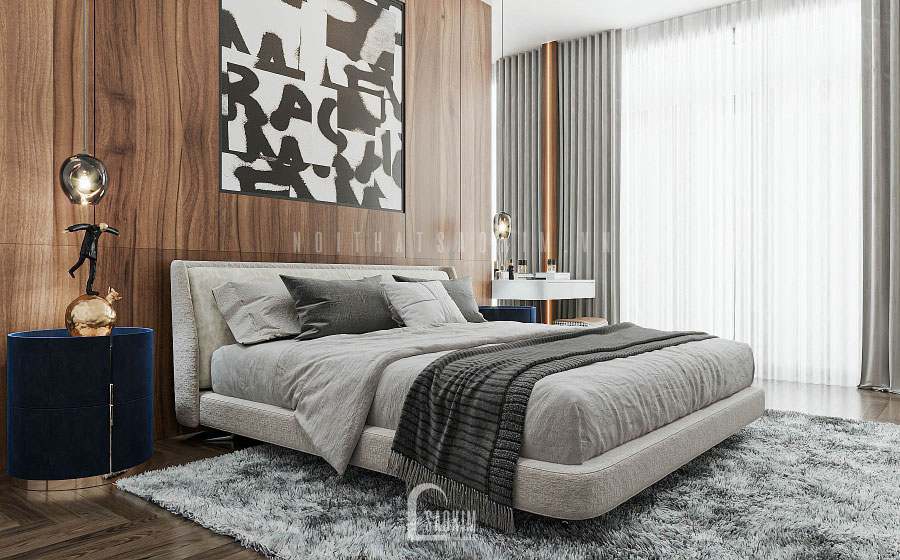Thiết kế nội thất phòng ngủ mastar nhà ở Thường Tín đón trọn toàn bộ ánh sáng tự nhiên khi mở rèm