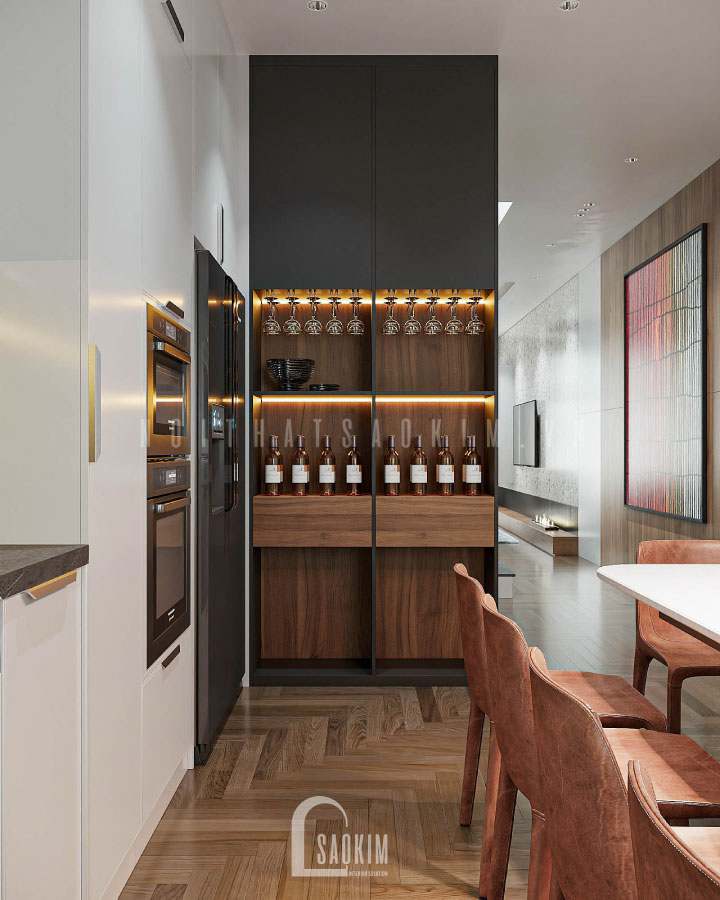 Tủ đựng rượu có đèn led và có ngăn kéo nhỏ