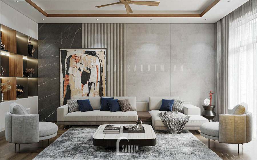 Thiết kế nội thất nhà ở với phòng khách hiện đại trẻ trung