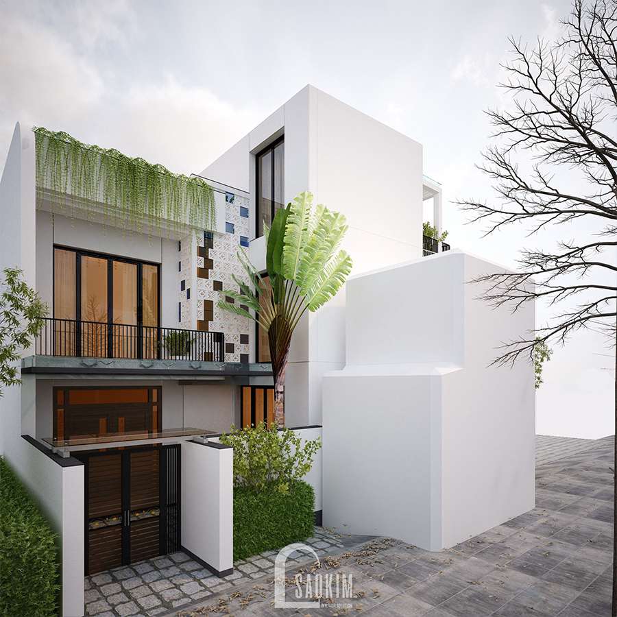 Thiết kế kiến trúc nội thất nhà phố hiện đại đẹp 3 tầng Chúc Sơn - Chương Mỹ lựa chọn gam màu trắng cho diện tường