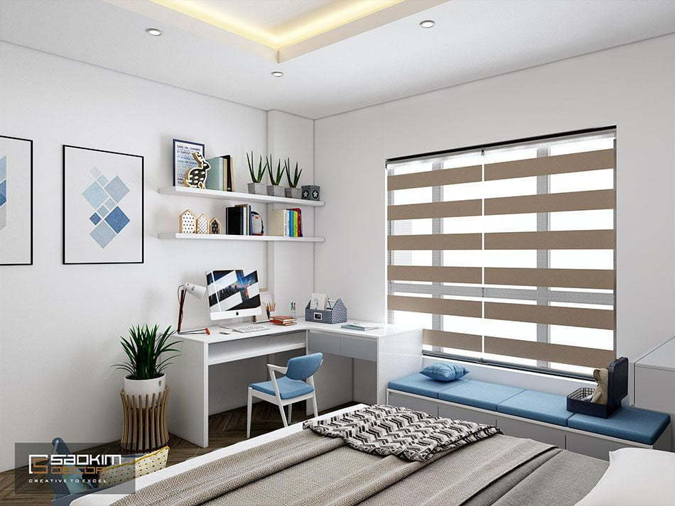 Thiết kế phòng ngủ con gái màu xanh dương tươi mát